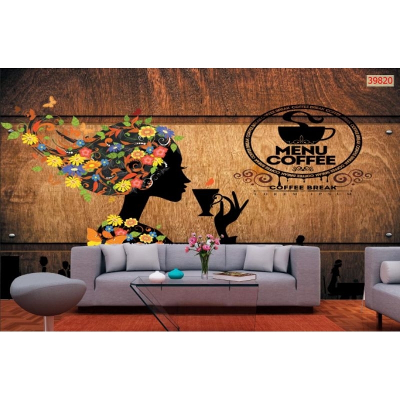 Tranh 3D dán tường trang trí quán cafe in vải lụa - tranh dán tường