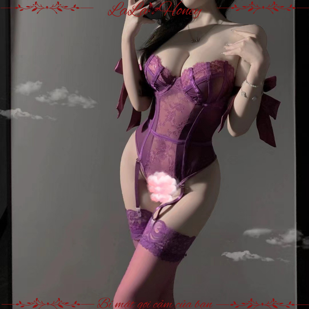 Áo liền quần jumpsuit nữ ren tím mộng mơ cám dỗ, đồ ngủ bodysuit không cần cởi BẢN CAO CẤP - LALA HONEY | BigBuy360 - bigbuy360.vn