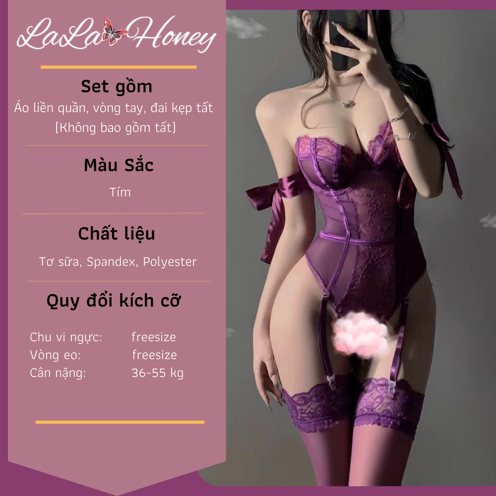 Áo liền quần jumpsuit nữ ren tím mộng mơ cám dỗ, đồ ngủ bodysuit không cần cởi BẢN CAO CẤP - LALA HONEY | BigBuy360 - bigbuy360.vn