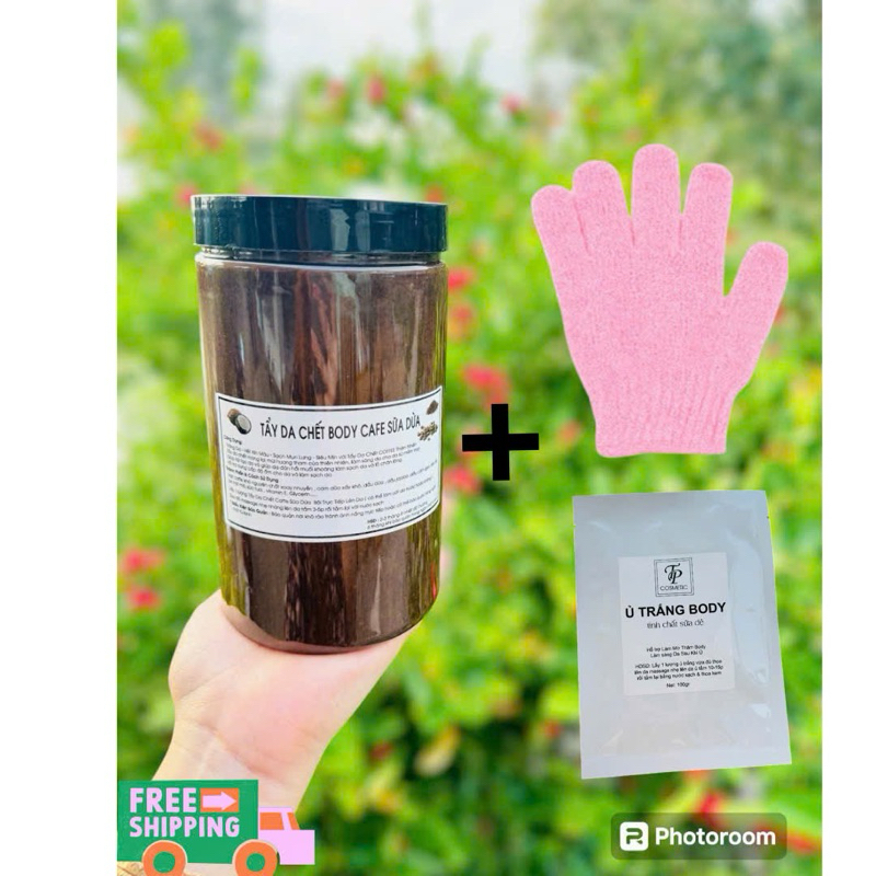  1KG TẨY DA CHẾT CAFE SỮA DỪA   tặng tắm trắng và găng tay kì kem   