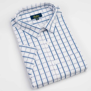 Áo Sơ Mi Nam Công Sở Trung Niên Thương Hiệu Anton Màu Xám Caro Đậm Ngắn Tay - NC377