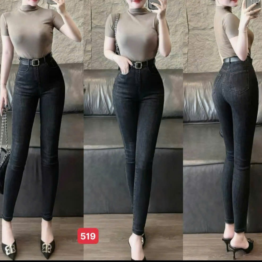 Quần jean nữ co giãn, quần bò lưng cao 9 tấc dáng ôm body cạp cao nhiều mẫu Bi_shop 173 ms504