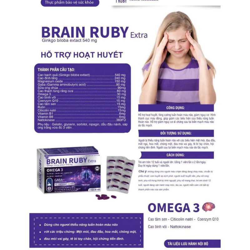 Hoạt huyết dưỡng não Brain Ruby Extra ( Hộp 60 viên) Ngày dùng 1-2 viên