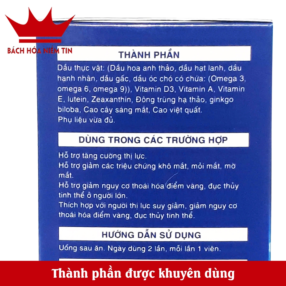 Viên bổ mắt Lutein Tinh Nhãn kết hợp DHA, kẽm, ginkgo biloba giúp tăng cường thị lực, giảm khô mắt, mờ mắt, mỏi mắt