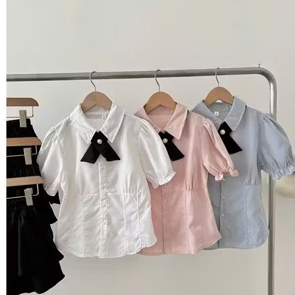 Set áo sơ mi kèm chân váy 2 tầng áo kiểu nữ tay phồng chiết eo tiểu thư A83 SUTANO | BigBuy360 - bigbuy360.vn