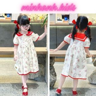 minhanhkids Váy cherry đỏ cho bé Đầm bé gái cổ thủy thủ tay bồng M35