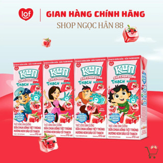 Vỉ 4 hộp x170ml sữa trái cây thạch vị cam, vị socola lúa mạch Kun