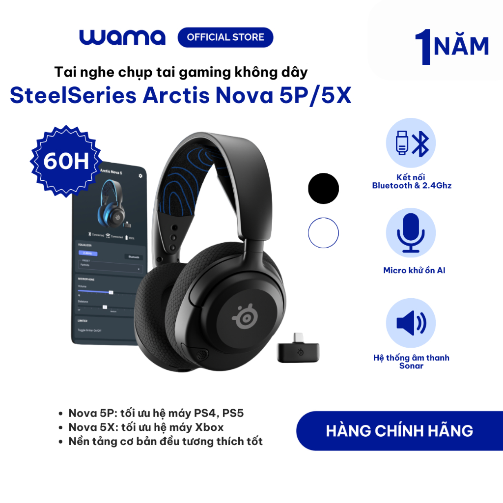 Tai nghe gaming Steelseries Arctis Nova 5P/5X, Tai nghe không dây với 2 chế độ kết nối