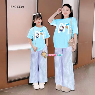 [BexinhshopVN] [Mẹ & Bé] Bộ thun in mèo Kitty quần ống rộng caro dễ thương cho bé gái BXG1438