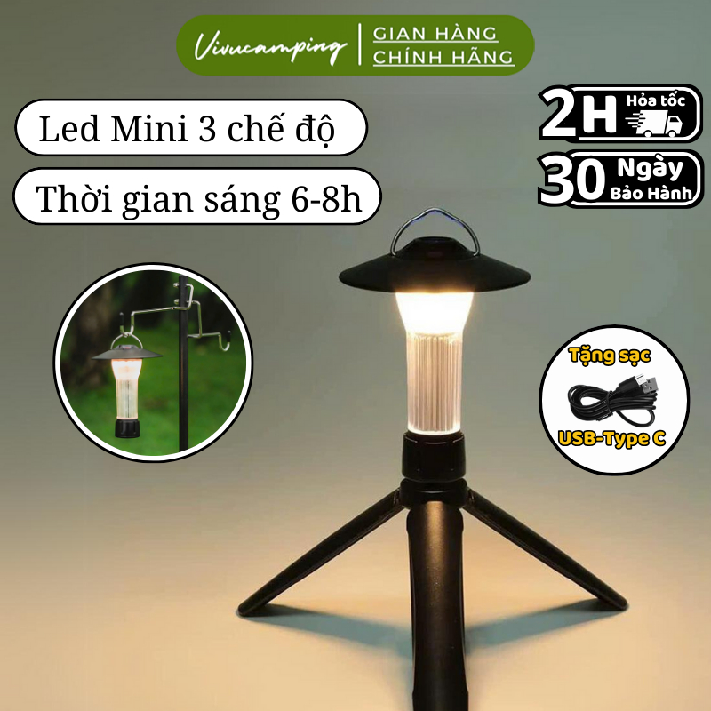 Đèn Led Camping Mini 3 Chế Độ Kèm Sạc USB Sử Dụng 6-8H , Đèn Led Di Động Dã Ngoại Đi Camping, Picnic