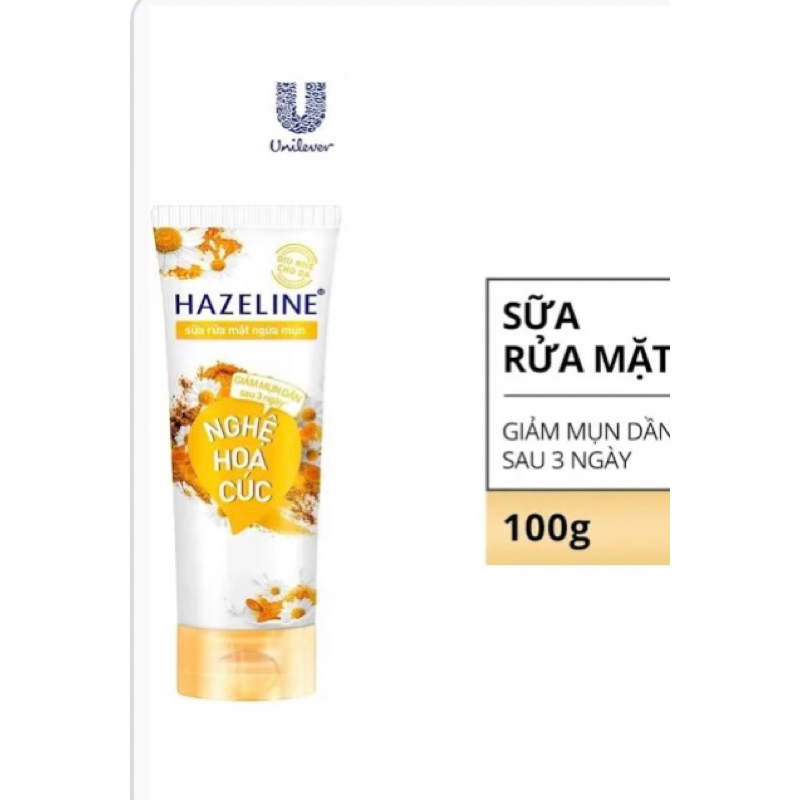 [Mua 1 tặng 1 Hazeline Tràm Trà 40g] Sữa Rửa Mặt Hazeline Nghệ Hoa Cúc 100g