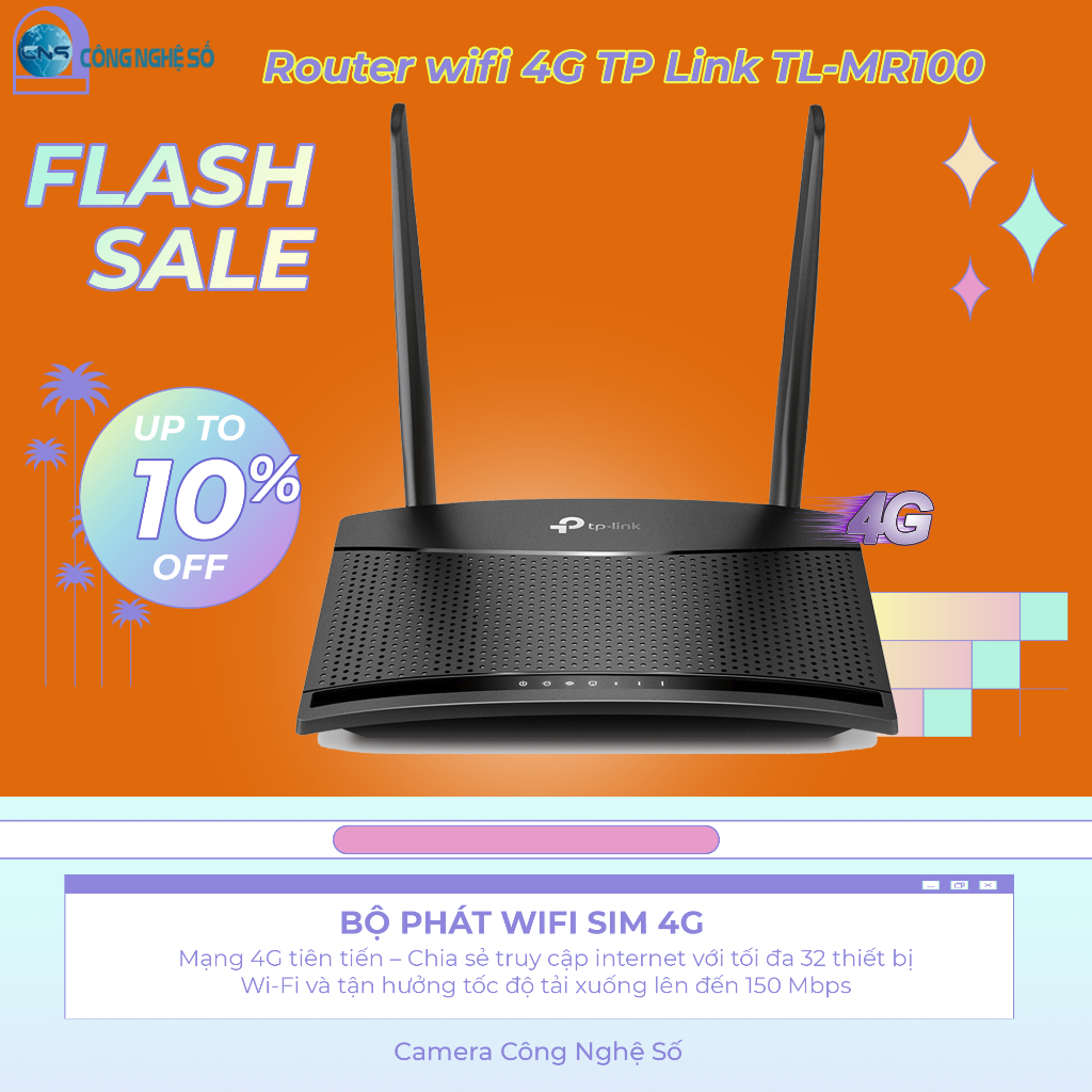 Bộ phát Wifi SIM 4G TL-MR100 - TP LINK Chính Hãng - Bảo Hành 24 Tháng - Lỗi đổi 1 đổi 1