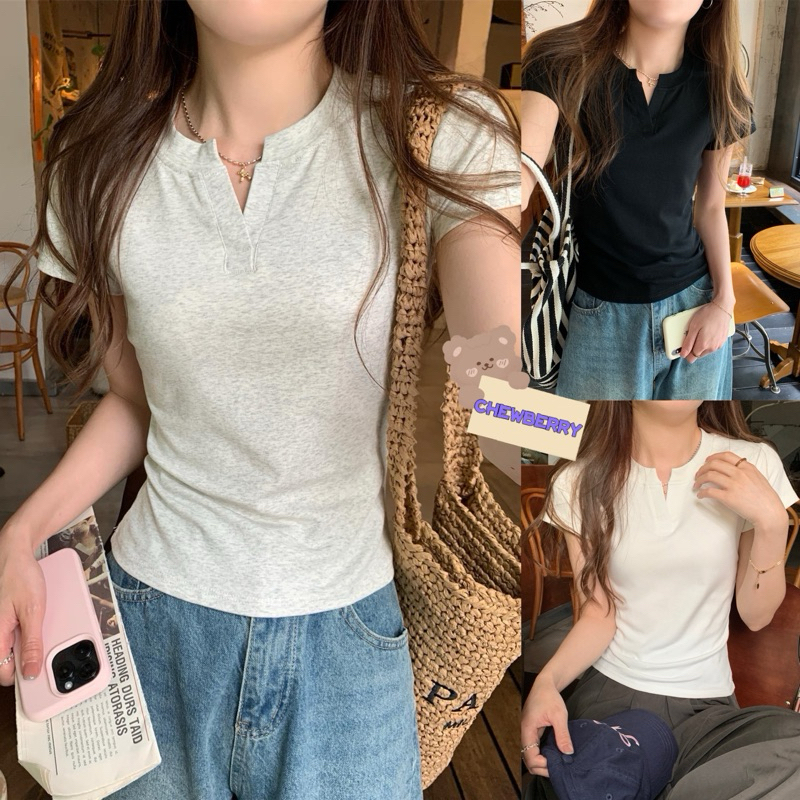 Áo Thun Babytee Kiểu Cổ Tàu V Tôn Dáng Nữ Co Giãn | BigBuy360 - bigbuy360.vn