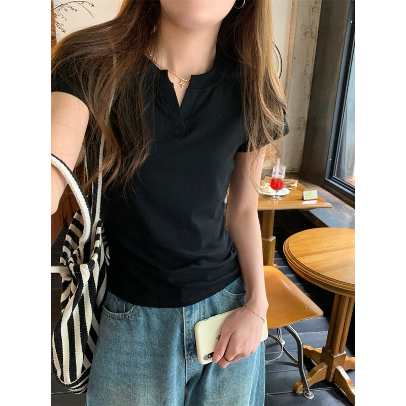 Áo Thun Babytee Kiểu Cổ Tàu V Tôn Dáng Nữ Co Giãn | BigBuy360 - bigbuy360.vn