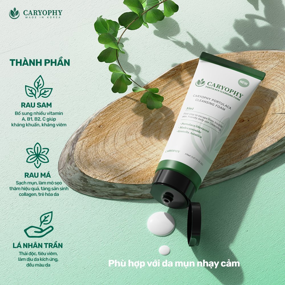 Sữa rửa mặt làm sạch da Caryophy 150ml (Caryophy Portulaca Cleansing Foam 150ml)
