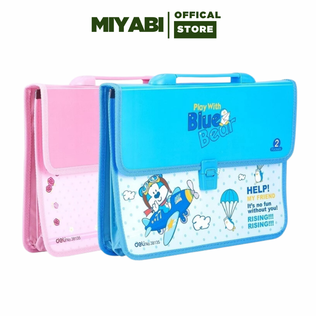 Cặp học thêm cho bé Deli màu xanh  hồng cute - cặp học thêm học sinh - MIYABI STORE