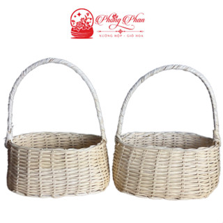 Giỏ mây cắm hoa túi bầu nâu và trắng trang trí decor nhà cửa( ĐI TỪ 2 CÁI)