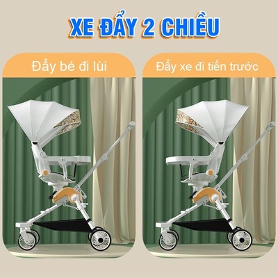 Xe đẩy gấp gọn cho bé xoay 360 độ có bàn và mái che BBT Global - XD306