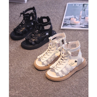 dép quai hậu cho bé gái sandal chiến binh cho bé có khóa kéo dây cá tính da PU êm chân đế chống trượt mẫu mới D16