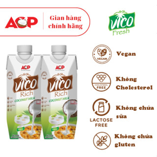 Nước Cốt Dừa ACP Vico Rich Vị Ít Béo (16-19% Béo) - Combo 2 Hộp Nước Cốt Dừa 330ml