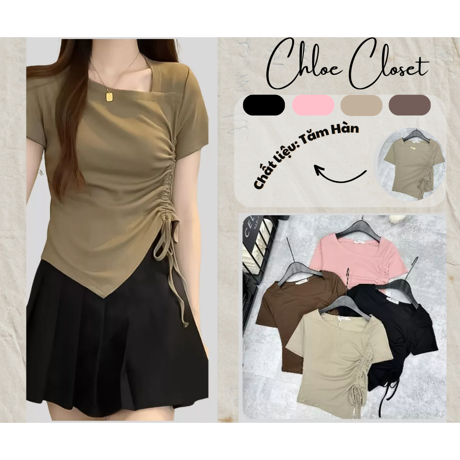 Áo Thun Cổ Lệch BigSize Rút Dây Bên Hông, Áo Thun Cổ Lệch Vạt Chéo Rút Dây BigSize 285