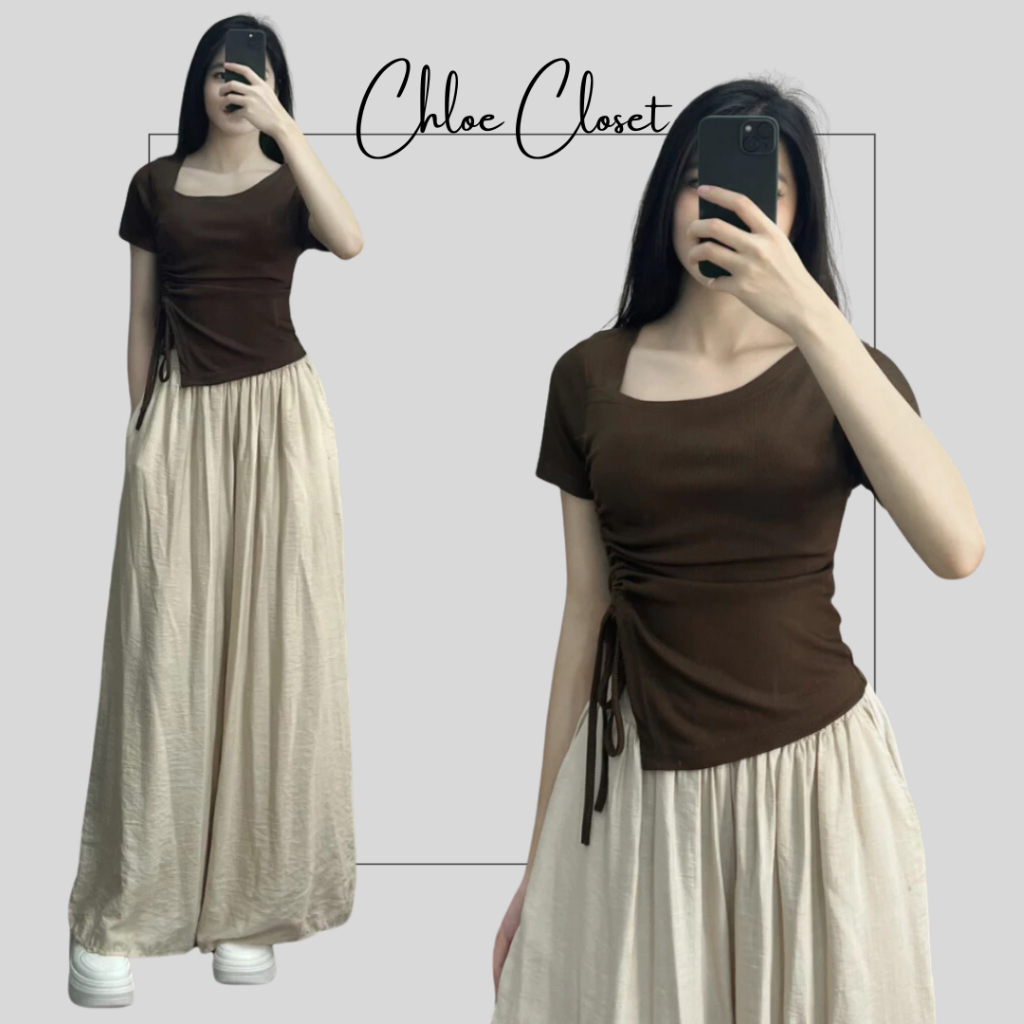 Áo Thun Cổ Lệch BigSize Rút Dây Bên Hông, Áo Thun Cổ Lệch Vạt Chéo Rút Dây BigSize 285 | BigBuy360 - bigbuy360.vn