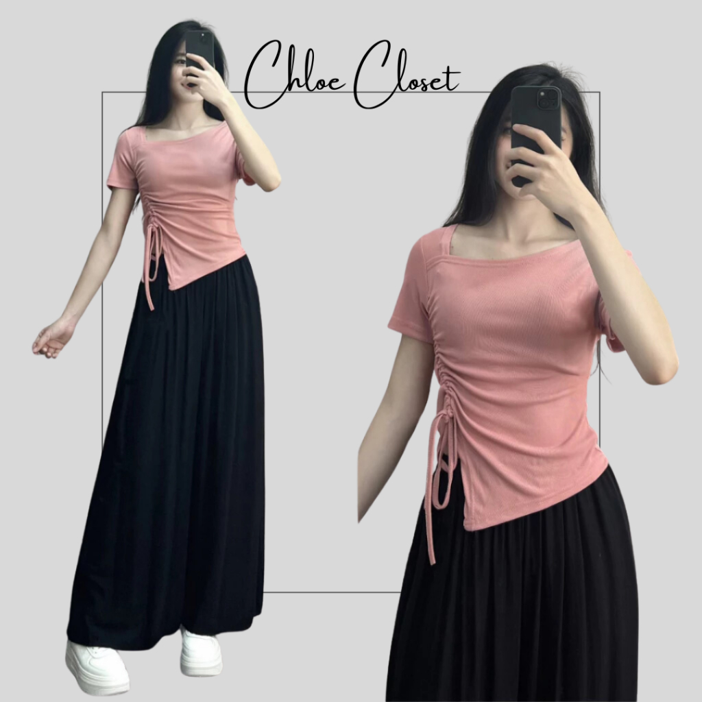 Áo Thun Cổ Lệch BigSize Rút Dây Bên Hông, Áo Thun Cổ Lệch Vạt Chéo Rút Dây BigSize 285 | BigBuy360 - bigbuy360.vn