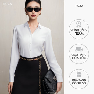 Áo sơmi nữ RUZA  classic màu trắng tay dài kate cafe ít nhăn, thoáng mát kiểu dáng công sở ADC001