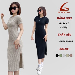  Váy Body V106 Dáng Dài Cổ Tròn Cúc Cổ Cá Tính Tôn Dáng Cộc Tay Chất Len Tăm Co Dãn 4 Chiều 