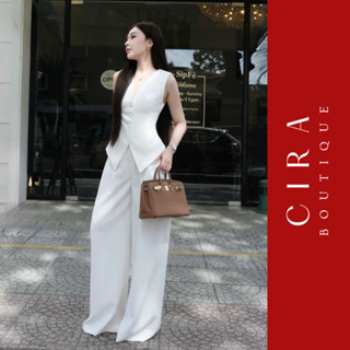 Set vest nữ Cira Boutique – Bộ áo gile cách điệu phối quần ống rộng thời trang đi làm đi tiệc D0936
