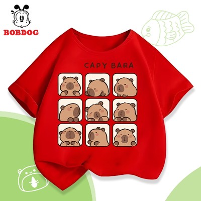 Áo thun Capybara cho bé trai BOBDOG áo phông cổ tròn chất liệu cotton mỏng mát in hình cute cho bé