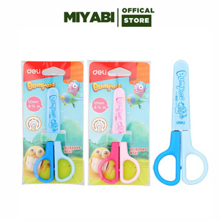 Kéo cắt giấy thủ công cho bé học sinh Deli có nắp bảo vệ - an toàn khi sử dụng - MIYABI STORE