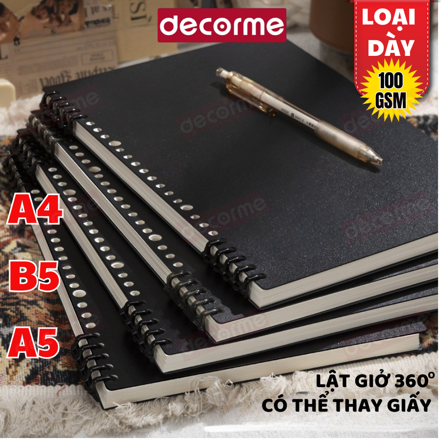  Sổ còng nhựa cao cấp thay được giấy Decorme kèm giấy đủ size A4 B5 A5 làm sổ ghi chép sổ học từ vựng sổ tay 