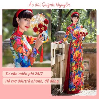  Áo dài nữ áo dài cách tân lụa nhật in 6d hoa tiết hoa in sắc nét Áo dài Quỳnh Nguyễn MÃ N77 
