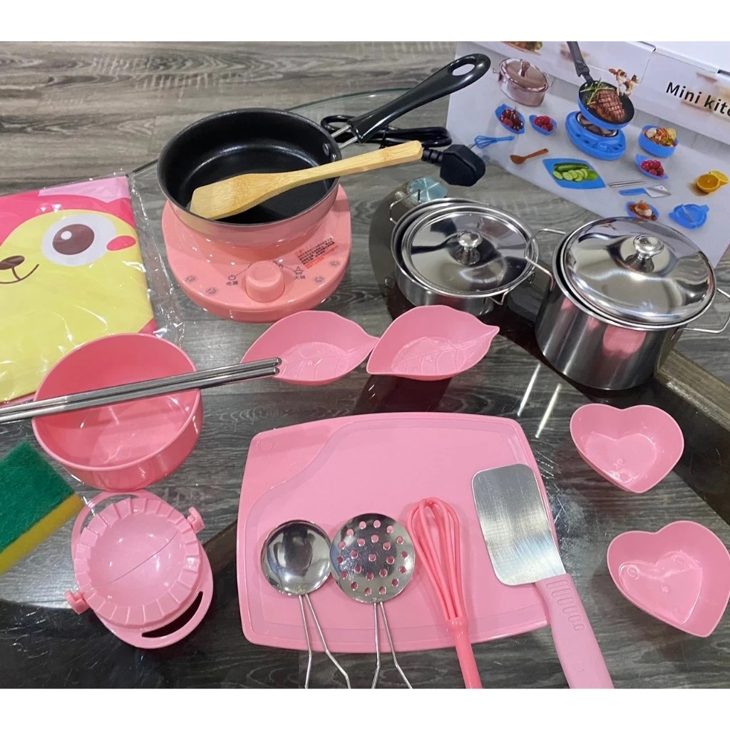 Bộ đồ chơi nấu ăn mini bằng inox NẤU ĐƯỢC THẬT + KÈM CHẢO CHỐNG DÍNH
