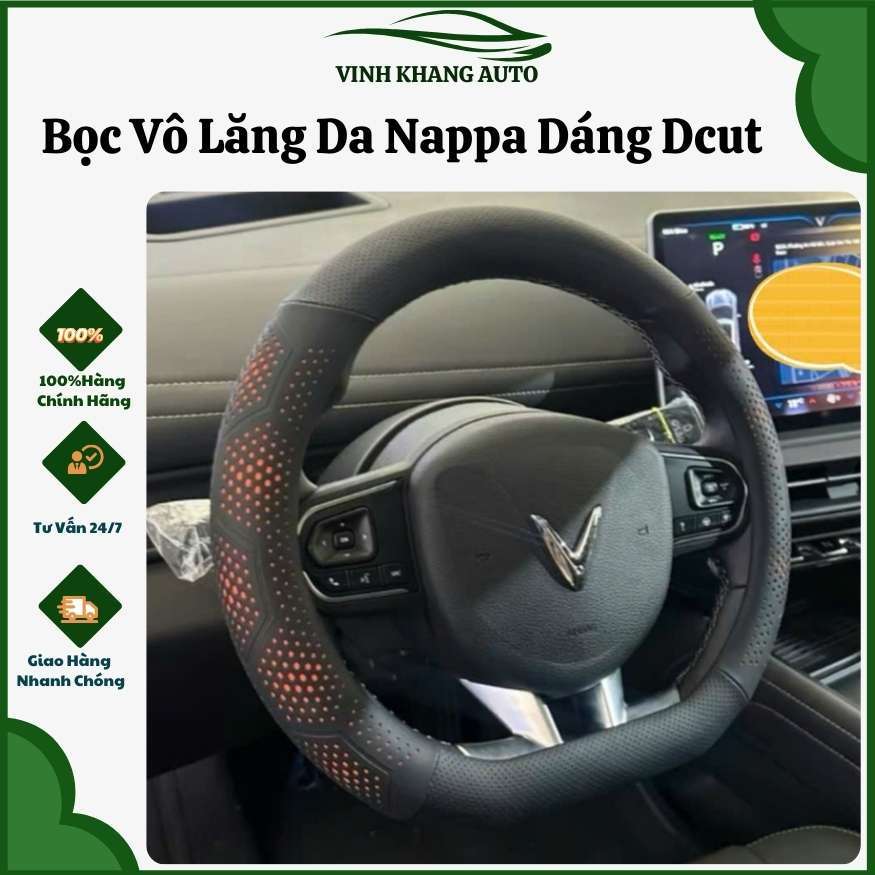 Bọc vô lăng da Nappa loại Dcut xe điện Vinfast VF3, VF5, VFE34,VF6, VF7, VF8, VF9, Kia Seltos, Sonet, Caren, MG, XL7