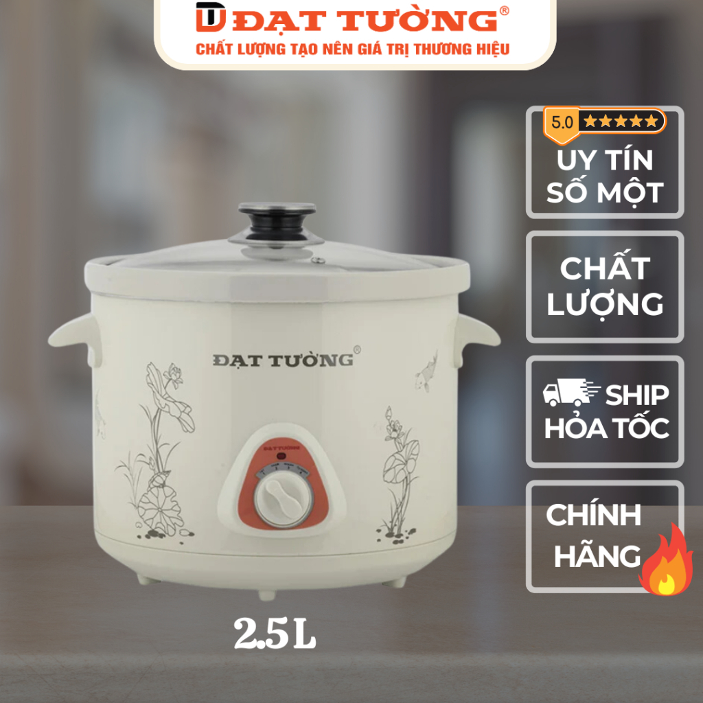 Nồi Nấu Chậm 2,5 Lít Đạt Tường, Kho Cá, Hấp, Đa Năng, Giữ Nhiệt Lâu với Lõi Sứ Ceramic – DTSC-25S