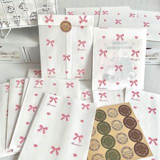  Set 5 Túi Giấy Đựng Quà Đồ Mini Nơ Hồng Bow Knot Coquette 