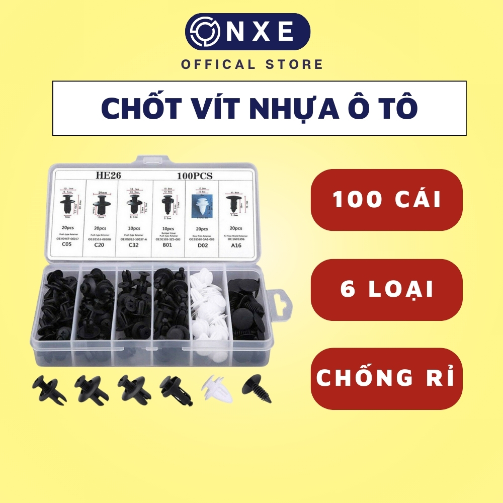 Chốt nhựa ô tô xe máy 100 cái onxe PVC ốc nhựa ô tô cao cấp chịu lực chống rỉ sét nút nhựa ô tô chốn