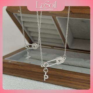 LASOIL - Dây chuyền nữ TITAN 316L Safety Pin phối chữ đính đá, Vòng cổ Safety Pin, trang sức nữ