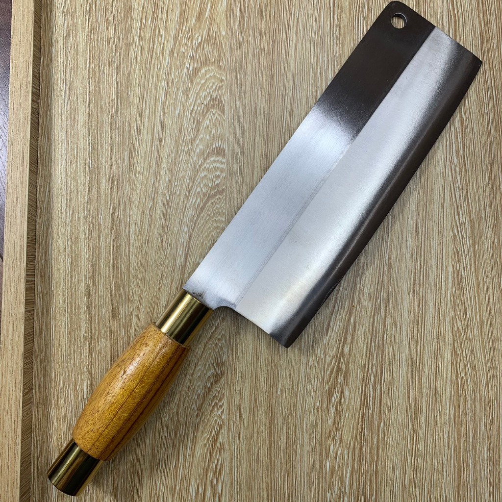 Dao Thái  Dao Băm Thịt Rau Củ Quả Thép Nhật Sắc Bén Cán Gỗ Thịt Tròn Đai Đồng