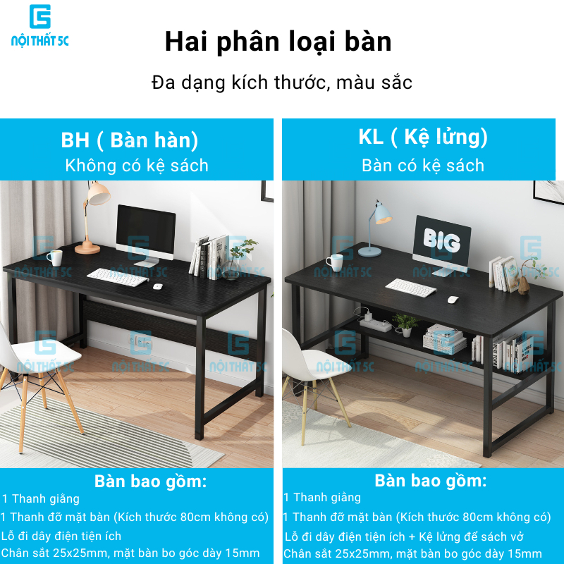 Bàn làm việc, bàn học mặt gỗ công nghiệp mdf chống xước, chân sắt hộp 25x25mm sơn tĩnh điện, chắc chắn, hàng lắp ráp | BigBuy360 - bigbuy360.vn
