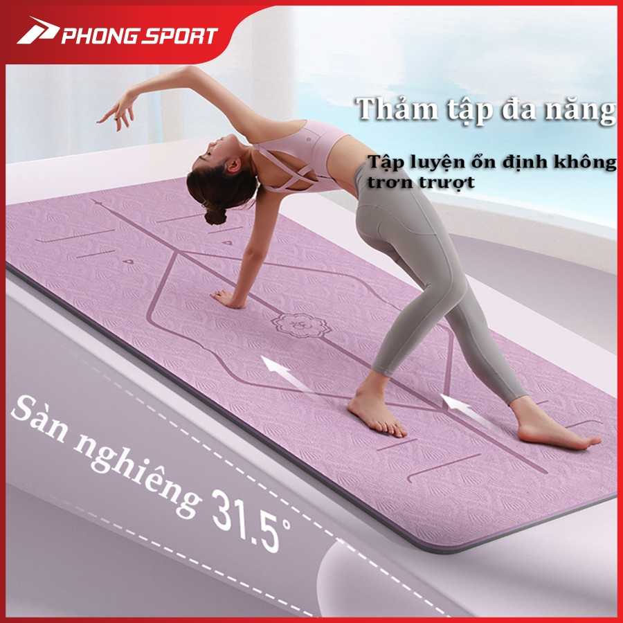 Thảm tập yoga, thảm tập gym 6mm-10mm định tuyến chống trơn trượt tốt, thấm hút mồ hôi, chất liệu TPE -  Phongsport