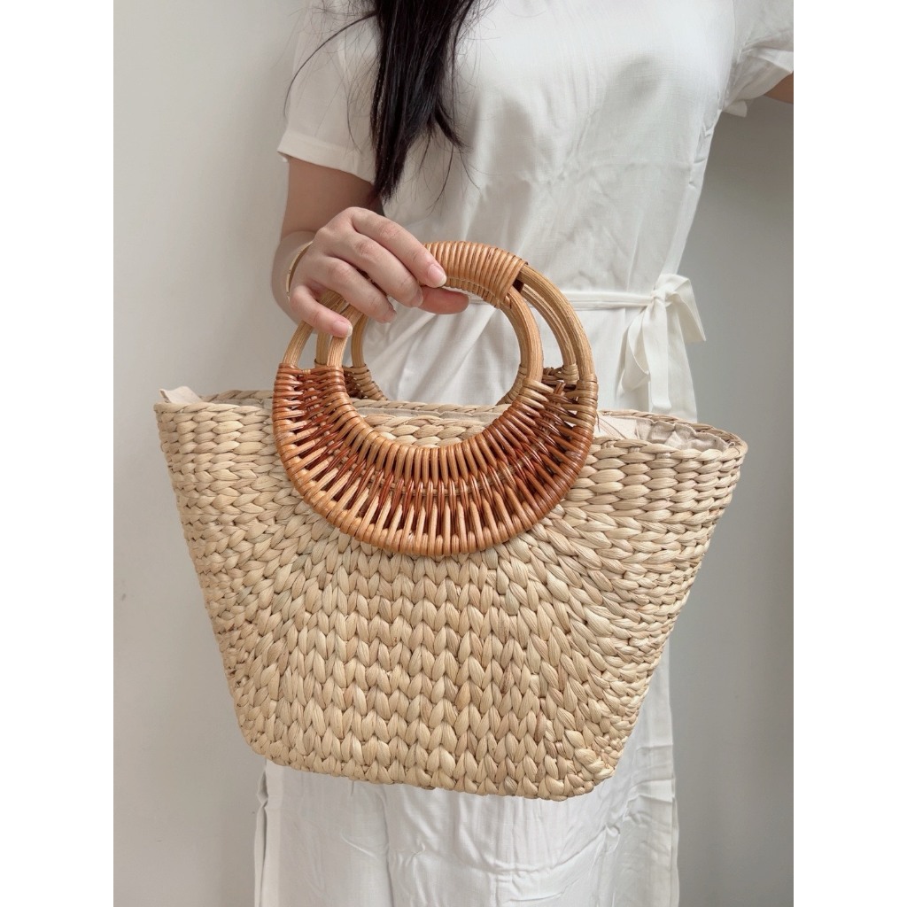 Giỏ lục bình macna quai mây ( Kt: 34x15xh22/32cm)