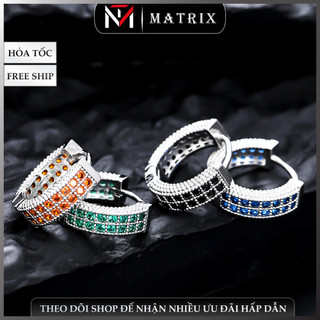  Khuyên Tròn Bông Tai Đính Đá Màu Bạc - Bông Tai Nam Nữ TiTan Tròn Bạc - Hoa Tai Thời Trang HipHop Matrix 