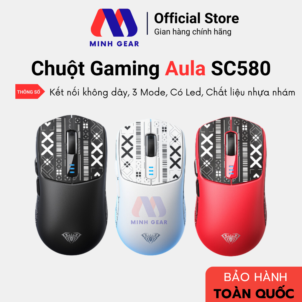 Chuột gaming không dây Aula SC580 Kết nối 3 Mode, độ nhạy lên đến 10000DPI - Hàng Chính Hãng