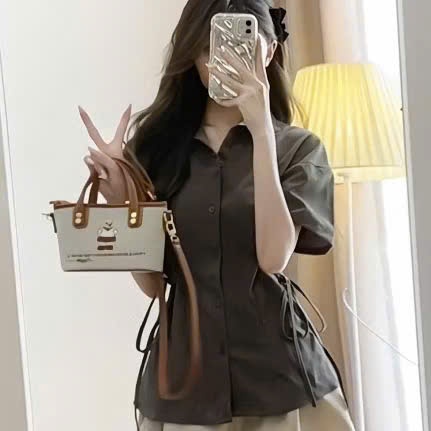 Set áo sơ mi đũi phối dây buộc hai bên eo kèm quần short cạp chun A87 SUTANO | BigBuy360 - bigbuy360.vn