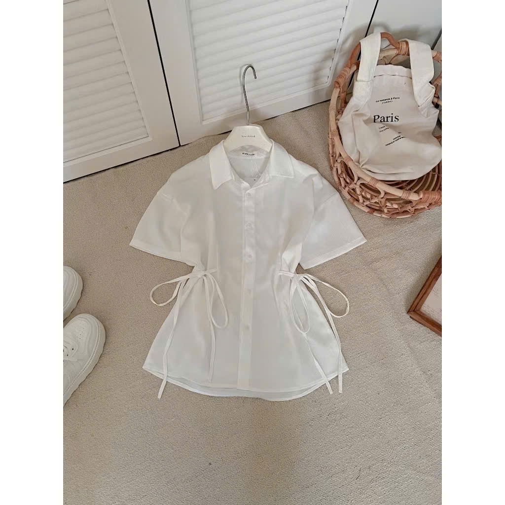 Set áo sơ mi đũi phối dây buộc hai bên eo kèm quần short cạp chun A87 SUTANO | BigBuy360 - bigbuy360.vn
