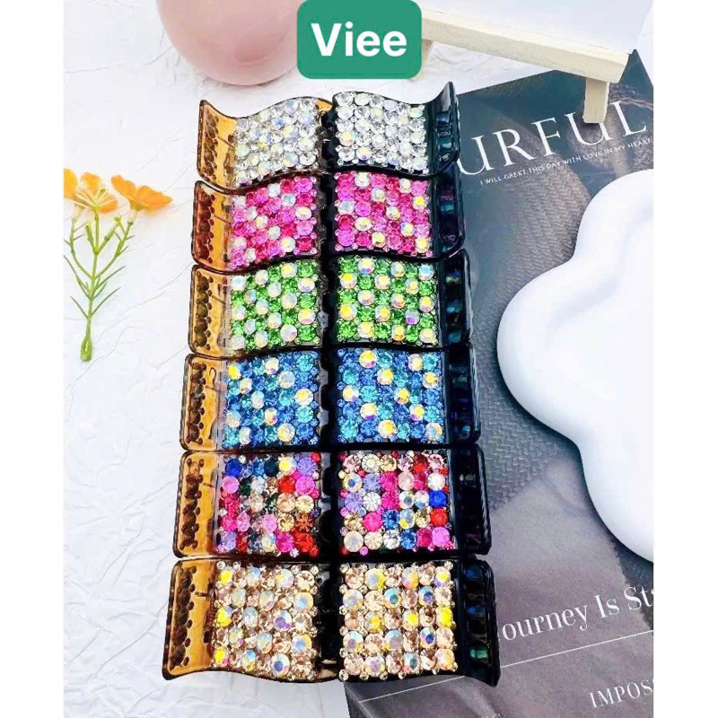 Kẹp tóc càng cua 5 răng đính đá nhiều màu cho nữ