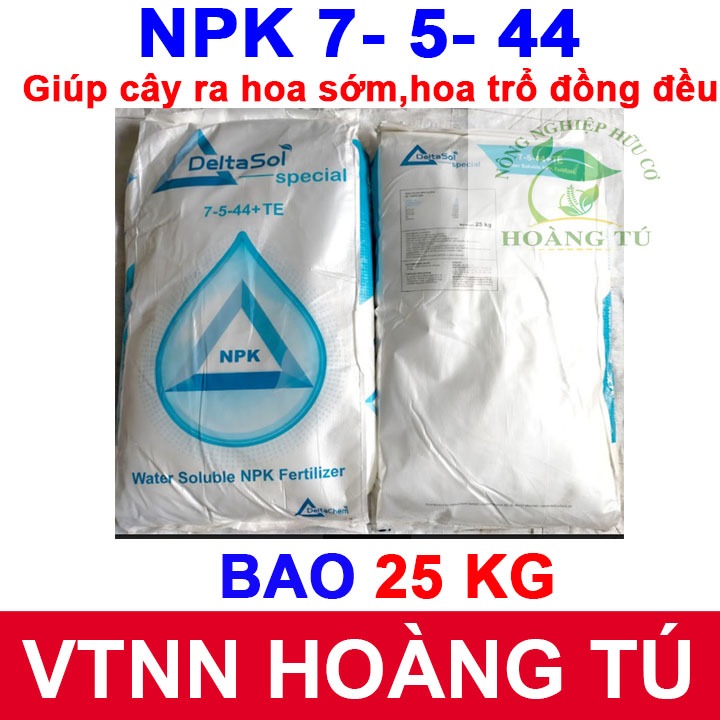 NPK 7 – 5 – 44 - Phân bón lá ra hoa đều, trổ đồng loạt - BAO 25 KG